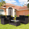 4 Pieces Patio Rattan Furniture Set with Tempered Glass Coffee Table-Black - Gallery View 1 of 10