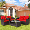 4 Pieces Patio Rattan Furniture Set with Tempered Glass Coffee Table-Red - Gallery View 1 of 11