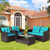 4 Pieces Patio Rattan Furniture Set with Tempered Glass Coffee Table-Turquoise - Gallery View 1 of 10