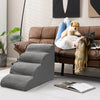 4-tier gray foam dog steps with non-slip surface, designed for easy pet access to sofas and beds.