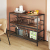 41-inch rustic brown bar table with 4 tiers, wine rack for 7 bottles, and 4 rows of glass holders for versatile storage.