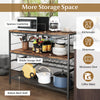 41-inch rustic brown 4-tier bar table with wine rack, featuring 3 storage shelves and 4 rows of glass holders for.