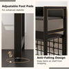 Adjustable foot pads and anti-falling design of the 4-tier desk shelf rack in black for stability and safety.