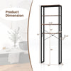 4-tier freestanding over the toilet storage rack in rustic brown with dimensions for bathroom or laundry organization.