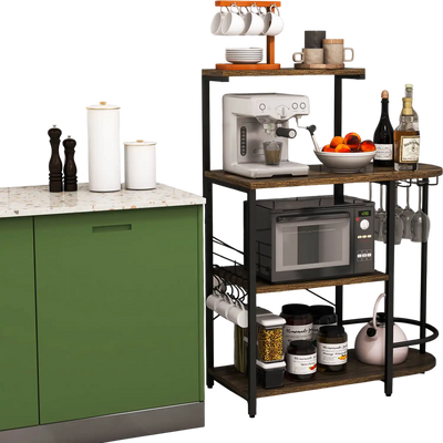 Costway 4-Tier Kitchen Baker's Rack w/ 6 S-Hooks & Stemware Racks 41963785 New