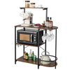 4-tier kitchen bakers rack in rustic brown with removable top shelf, S-hooks, and stemware racks for versatile storage.