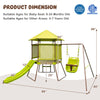 4-in-1 swing set with covered playhouse fort, height adjustable baby seat, slide, and safety features for outdoor fun.