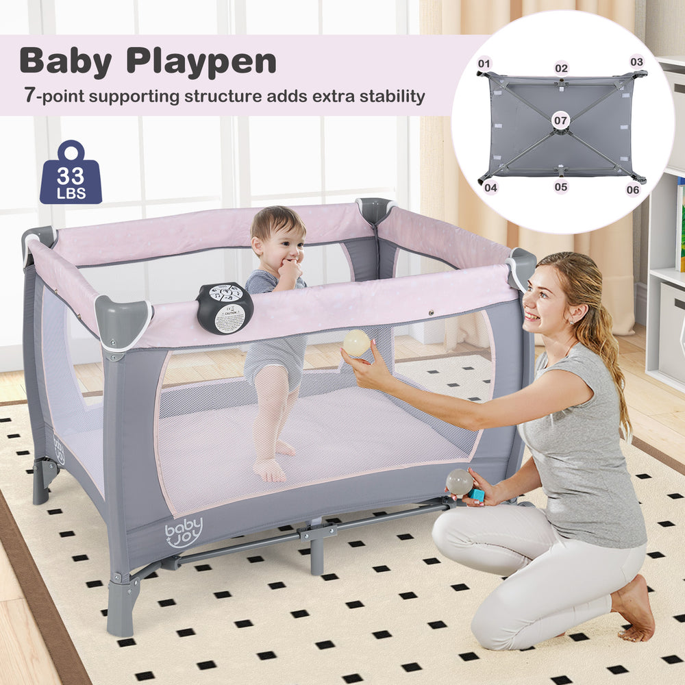 4-in-1 Convertible Portable Baby Playard Newborn Napper with Music and Toys-Gray - Gallery View 1 of 11