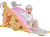 4-in-1 pink rocking horse and slide set for kids, featuring a stable structure and ergonomic design for safe play.