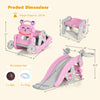 4-in-1 pink rocking horse and slide set for kids, featuring a detachable seat and safe HDPE material for fun playtime.