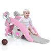 4-in-1 pink rocking horse and slide set for kids, featuring a smooth slide and stable structure for safe play.