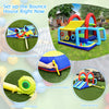 Inflatable jumping castle bounce house with dual slides, ball pit, and 480W blower for outdoor fun and games.