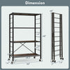 4-tier foldable storage shelf in black with adjustable positions, sturdy metal frame, ideal for kitchen or living room.