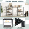 4-tier foldable storage shelf in black with adjustable heights, ideal for kitchens and living rooms, featuring a sturdy.