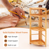 4-tier corner shelf with solid rubber wood frame, designed for space-saving and built to last with anti-toppling.