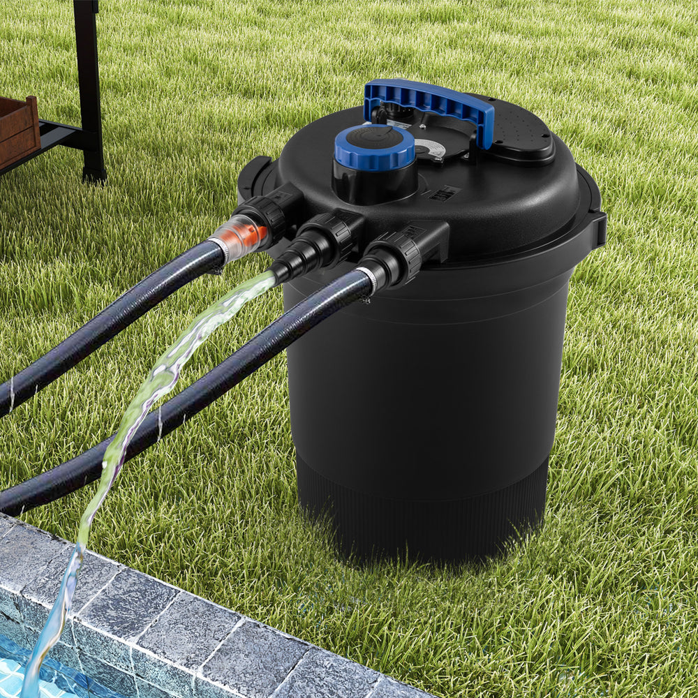 4000 gallons pond pressure bio filter with dual outlet, UV light, and integrated bio sponges for effective water.