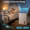 4000 Sq.Ft 80 Pint Compressor Dehumidifier in white with child lock, 42 dB silent operation, and 24H timer for home use.