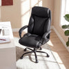High back leather office chair designed for big and tall users, featuring adjustable height and smooth-rolling wheels for mobility.