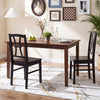 Two black dining chairs with cross backrests and rubber wood frames, perfect for kitchen or dining room use.