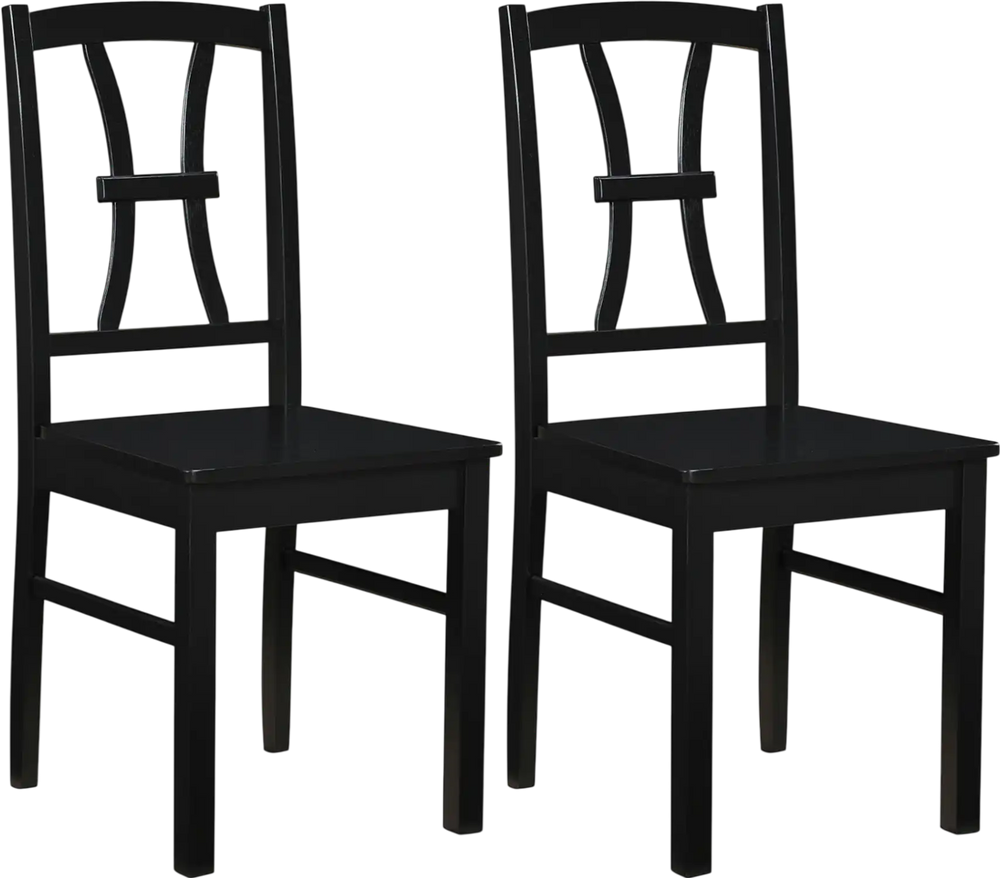 Black dining chair set of 2 features a sturdy rubber wood frame and ergonomic cross backrest for comfort and style.