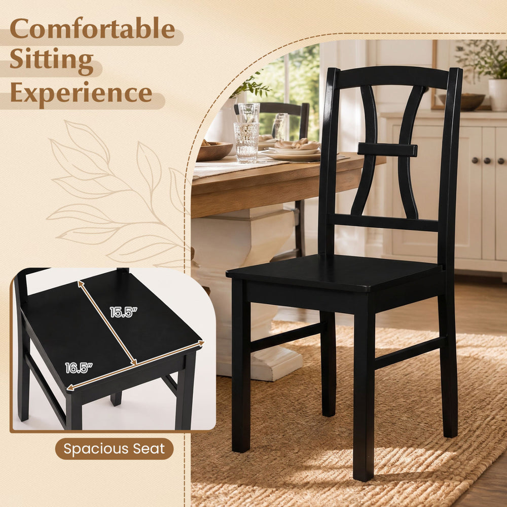 Black dining chair with a spacious seat and ergonomic backrest, perfect for kitchen or dining room use.