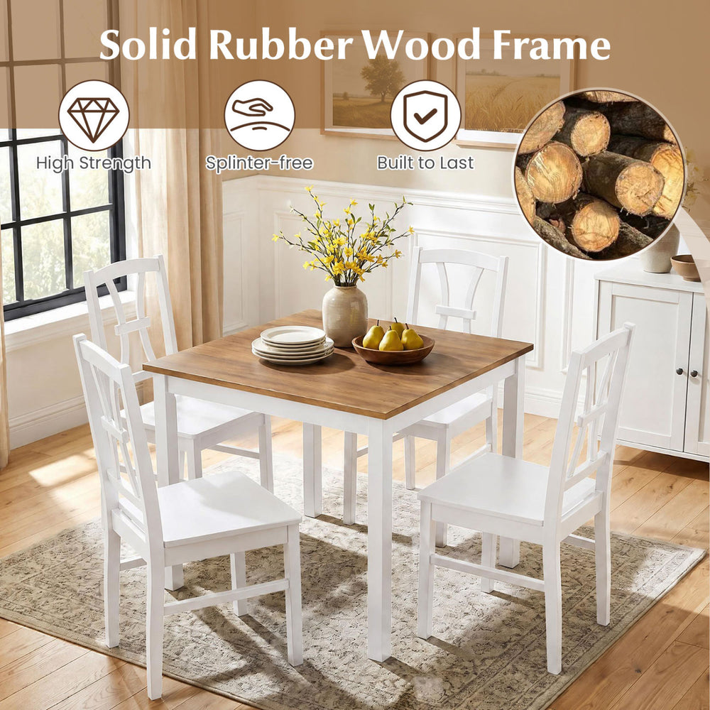 White dining chair set of 4 with sturdy rubber wood frame and cross backrest, perfect for kitchen or dining room use.