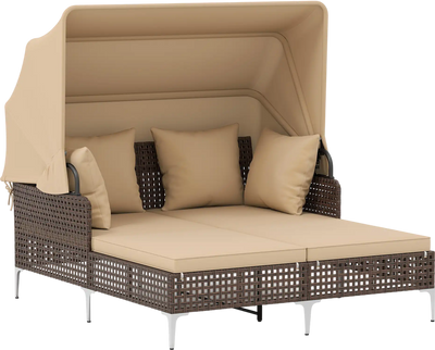 Costway Outdoor Patio Daybed Chaise Lounge Retractable Canopy PE Wicker Rattan 35058523 New