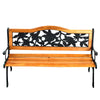Garden bench chair with wooden seat and iron armrest, featuring floral backrest design, perfect for outdoor use.
