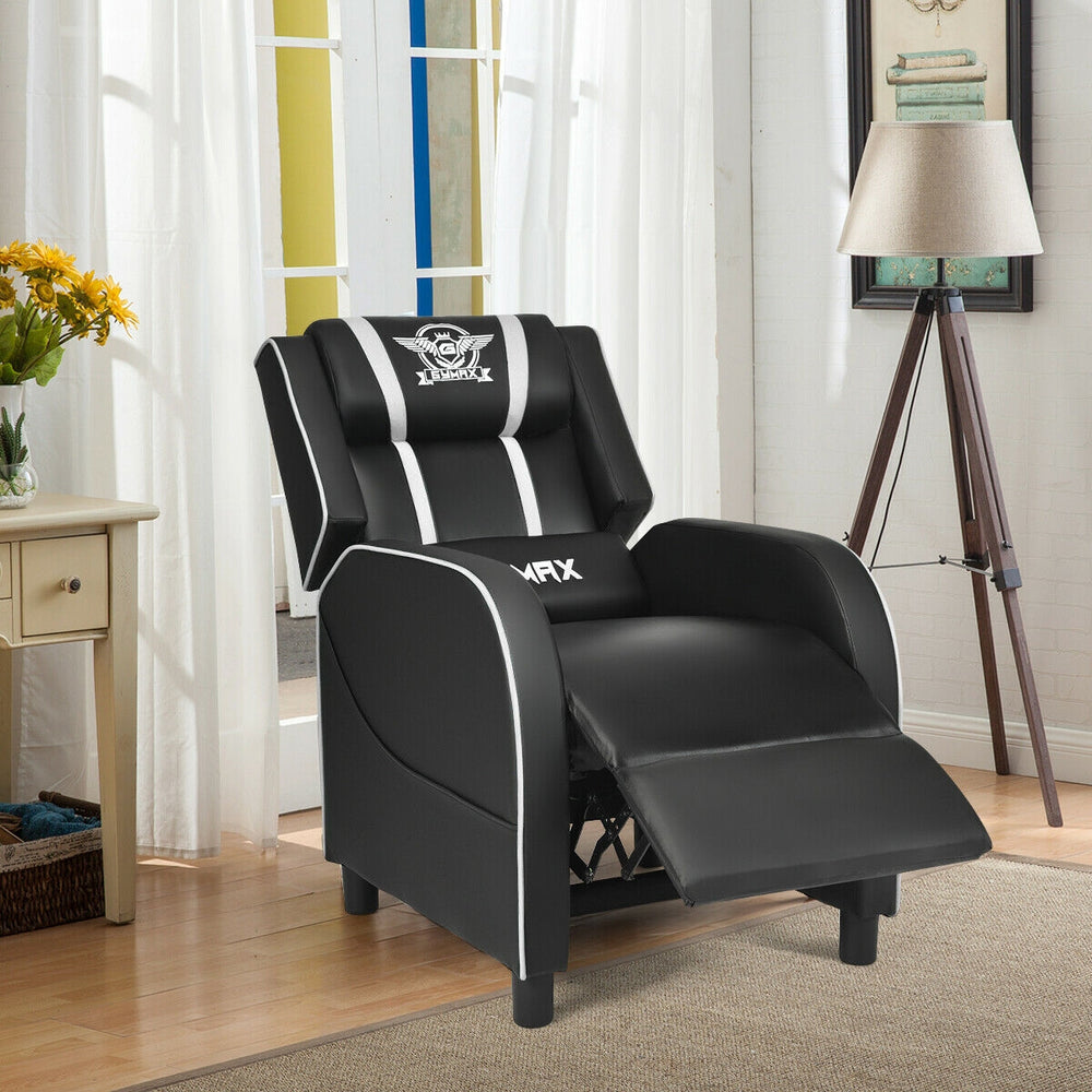 Massage Racing Gaming Single Recliner Chair-White - Gallery View 1 of 13