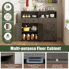 Multi-purpose 40" bathroom storage cabinet in oak with drawers, removable shelf, and rustic barn doors for versatile organization.