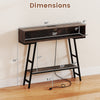 Rustic brown 40" console table with charging station, dimensions shown, featuring a wide tabletop and bottom shelf.