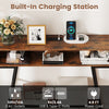 40" rustic brown console table featuring a built-in charging station with 2 AC outlets and USB ports for convenient use.