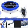 40" foldable fitness trampoline in blue features a protective safety pad and 32 high-elasticity springs for safe jumping.