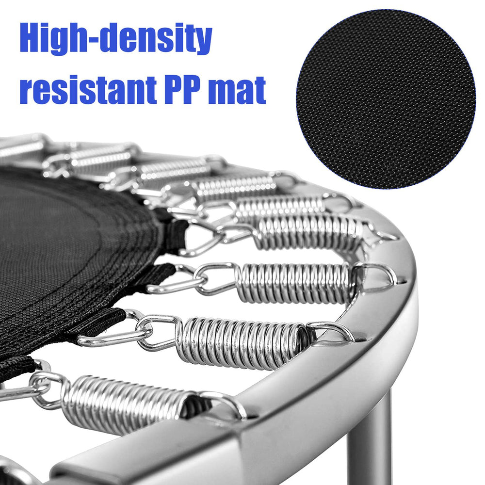 High-density resistant PP mat with bouncy spring system and protective safety pad for the 40" foldable fitness trampoline.