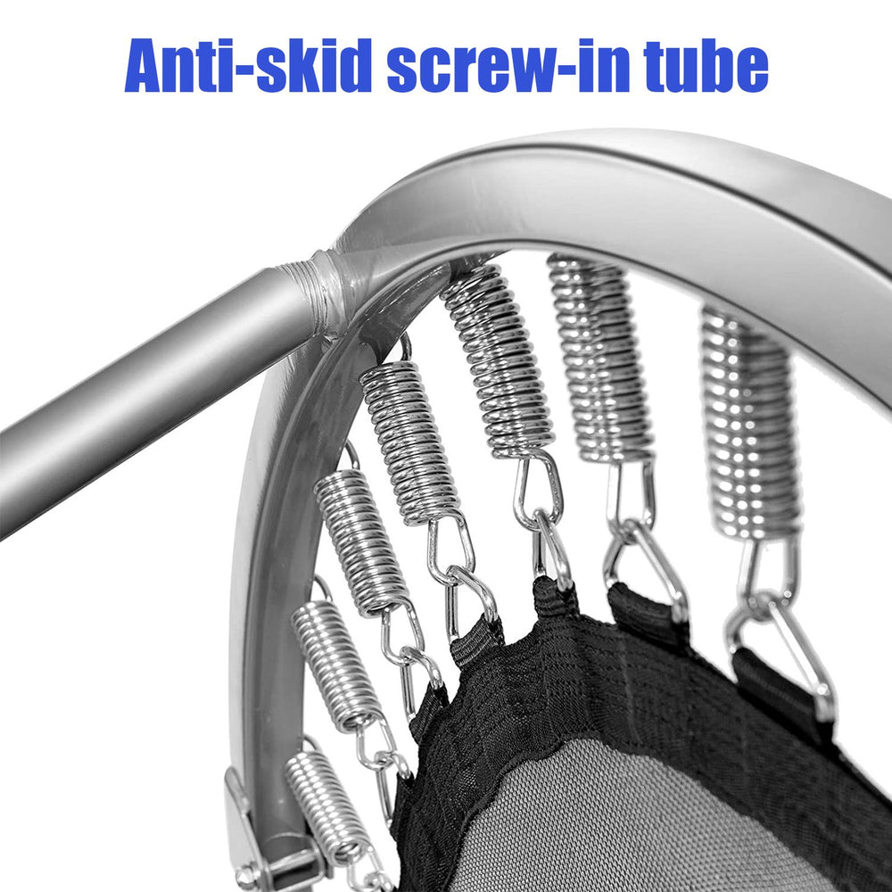 Close-up of the anti-skid screw-in tube on the 40" foldable fitness trampoline with safety pad for secure jumping.
