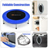 40" foldable fitness trampoline in blue features a safety pad and sturdy metal frame for safe and fun workouts at home.