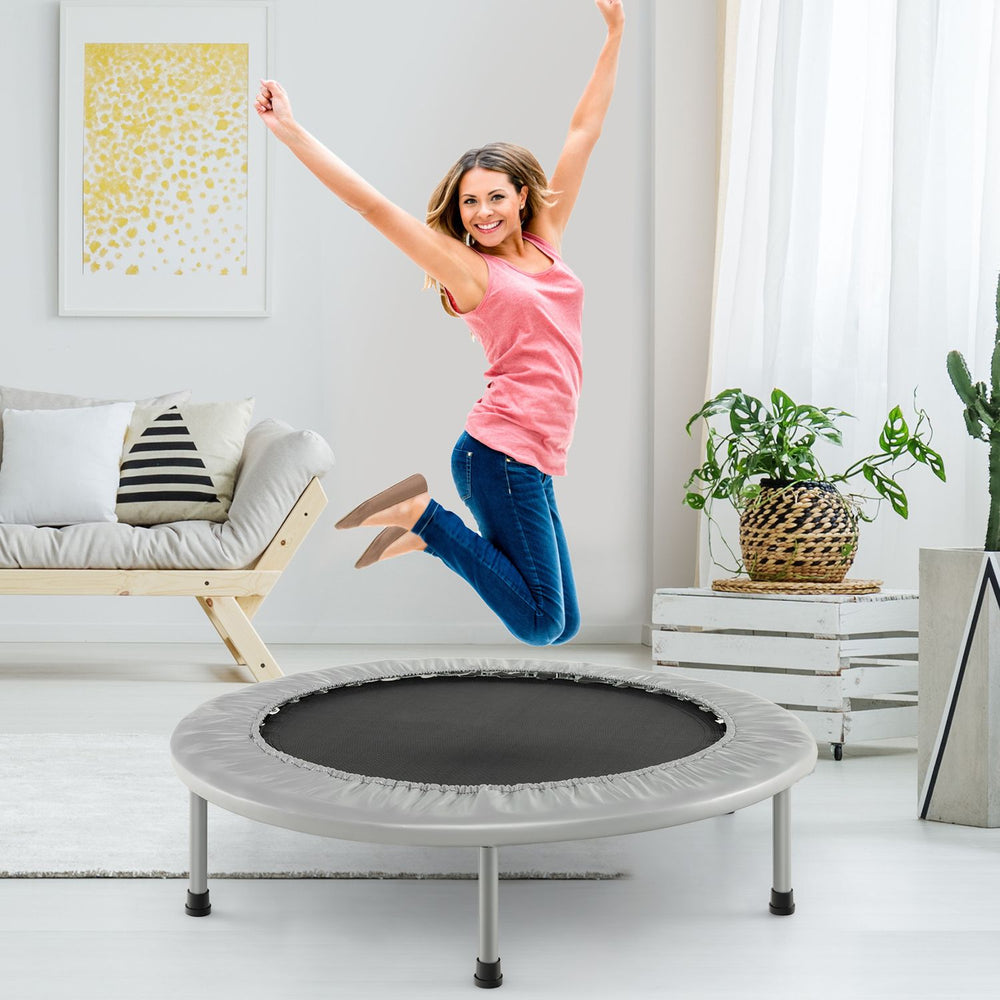 40" Foldable Fitness Trampoline with Safety Pad for Adults and Kids-Silver - Gallery View 1 of 10