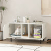 40-inch white cat litter box enclosure with hidden compartment, scratching board, and spacious countertop for cat.