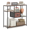 Close-up of the sturdy metal frame and wooden boards of a rustic brown console table, ensuring reliable support and.