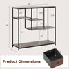 Rustic brown 40-inch console table with staggered shelves and fabric drawer, ideal for entryway or living room storage.