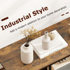 Rustic brown 40-inch console table with staggered shelves and fabric drawer, ideal for living room or entryway storage.