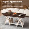 Walnut 40-inch farmhouse coffee table with wood grain finish, X-shaped support, and 2-tier storage for living room.