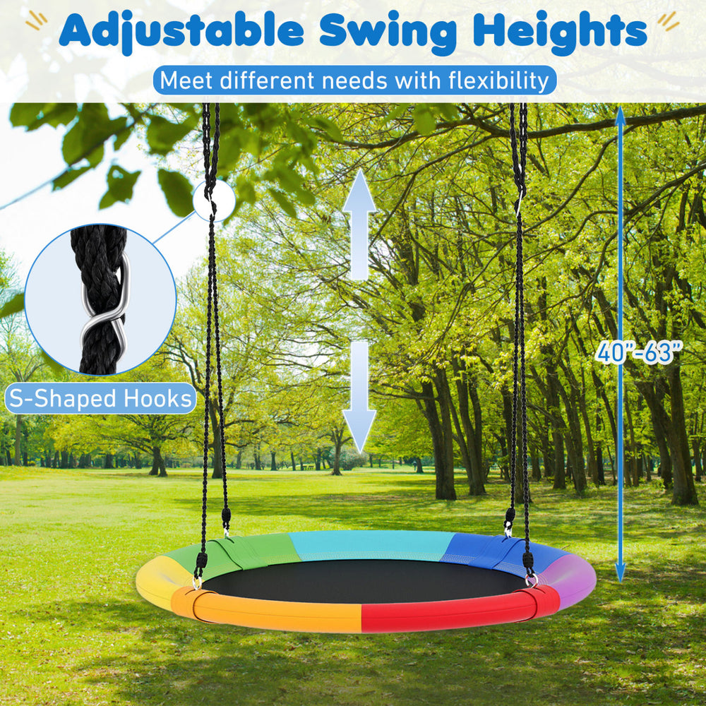 40-inch flying saucer tree swing made of durable 600D oxford fabric, adjustable heights for outdoor play and relaxation.