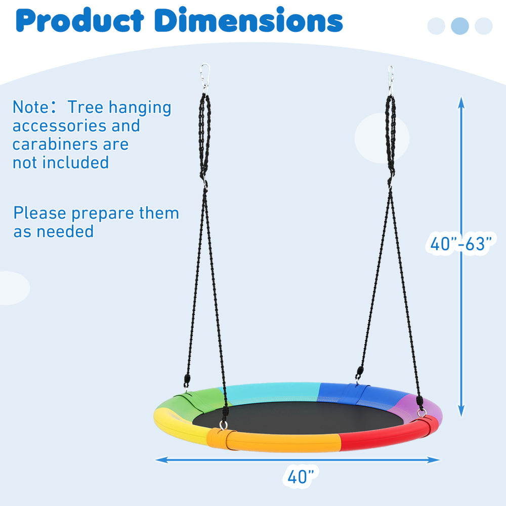 Colorful 40-inch flying saucer tree swing made of durable 600D oxford fabric, adjustable for outdoor play and relaxation.