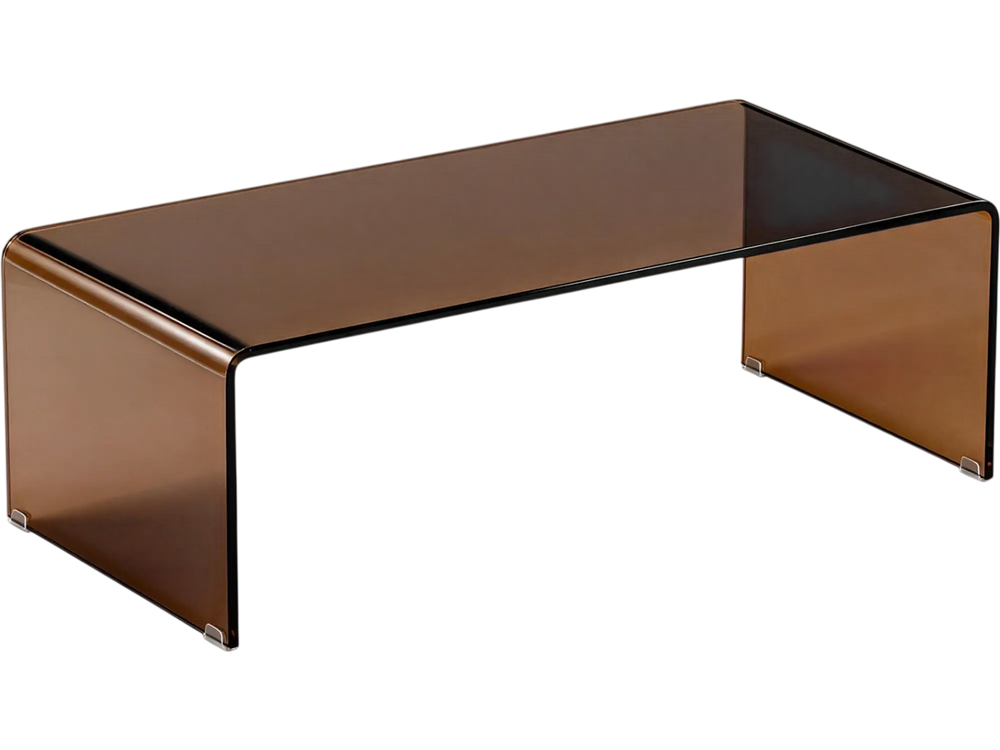 Sleek dark brown 40-inch coffee table with rounded edges and a spacious tempered glass top, ideal for stylish living areas.