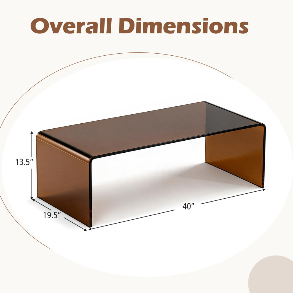 Dark brown 40-inch coffee table with a tempered glass top and rounded edges, ideal for living room or office use.