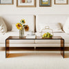 Modern 40-inch dark brown coffee table features a tempered glass top with rounded edges, ideal for living room use.