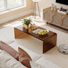 Dark brown 40-inch coffee table with a tempered glass top and rounded edges, perfect for modern living spaces.