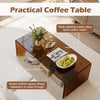 Dark brown 40-inch coffee table with a tempered glass top, featuring rounded edges and ample space for easy cleaning.