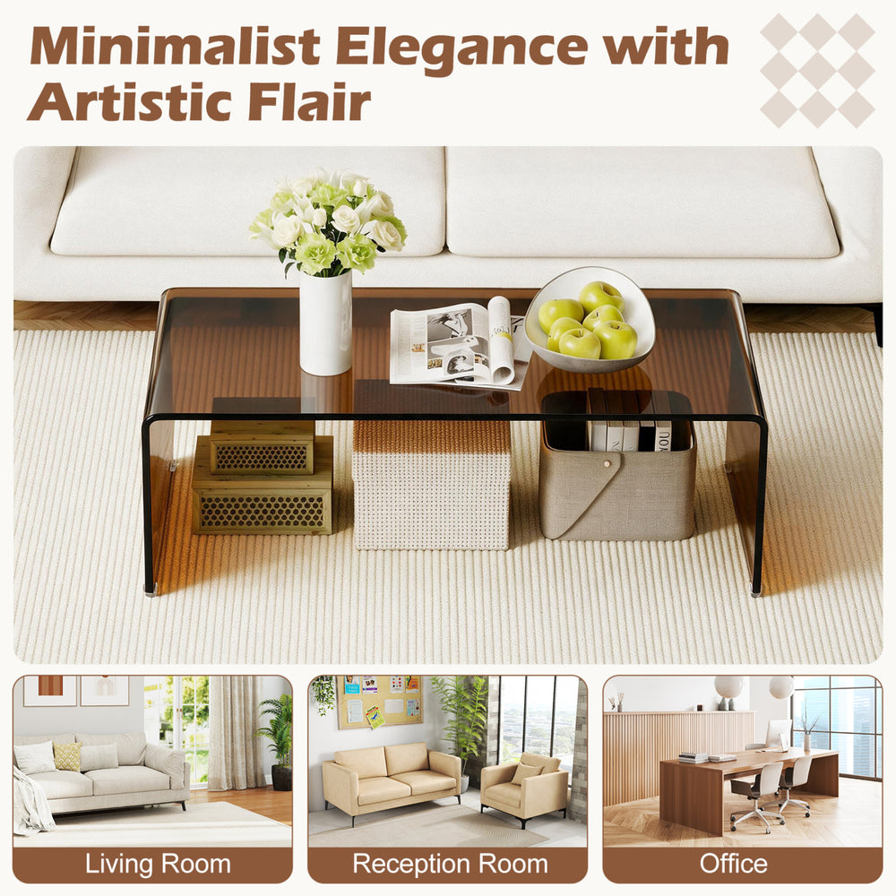 40-inch dark brown coffee table with a tempered glass top and rounded edges, perfect for living rooms, offices, and reception areas.